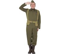 Smiffys Costume de soldat britannique de la 2ème guerre mondiale, pantalon, sur-chausse, veste, vasquette & ceinture harnais Halloween