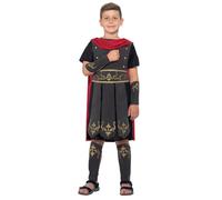 Smiffys Costume de soldat romain, noir avec tunique, cape attachée, poignets et jambes pour garçon, déguisement pour enfant