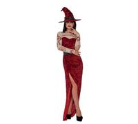 Smiffys Costume de sorcière satanique, Rouge, Robe, ceinture et chapeau