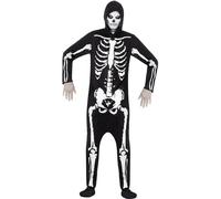Smiffy's Costume squelette masqué pour homme – Noir, combinaison à capuche – Halloween