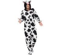 Smiffy's Costume de vache tout-en-un avec capuche Halloween Noir et blanc Taille M