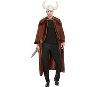 Smiffy's Costume de viking – marron avec cape et casque – Halloween, Carnaval