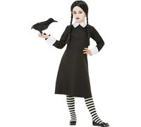 Smiffys Costume d'écolière gothique, Noir, avec robe et perruque Halloween