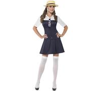Smiffys Costume d'écolière, robe, chemise attachée, cravate et canotier