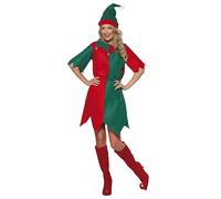 Smiffy's Costume d'elfe pour femme L'Elfe du Père Noël Rouge et vert avec bonnet et tunique Taille S