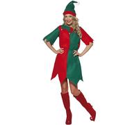 Smiffy's Costume d'elfe rouge et vert, bonnet et tunique – Halloween
