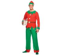 Smiffys Costume d'elfe, Rouge et vert, avec haut, pantalon et bonnet Halloween