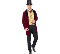 Smiffys Costume Deluxe de Gentlemen de L'Epoque Edouardienne, Rouge, avec Veste, Gilet et Cravate Halloween