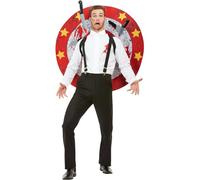 Smiffys Costume deluxe de lanceur de couteaux, Rouge et blanc, avec chemise, cible et couteaux velcro Halloween, Carnaval