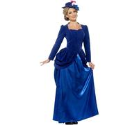 Smiffys Costume Deluxe de Mégère de l'Epoque Victorienne, Bleu, avec Haut, Jupe et Chapeau Halloween, Carnaval