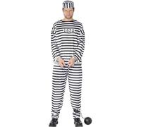 Smiffy's Déguisement de détenu – Noir et blanc avec chemise, pantalon et chapeau – XL