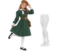 Smiffys Costume d'évacuée de la Seconde Guerre mondiale pour filles de 7 à | Costume d'évacuation de luxe des années 1940 avec robe verte, étiquette de nom d'évacuation, béret, sac à bandoulière et
