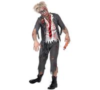 Smiffys Costume écolier zombie horreur High School, Gris, avec veste, chemise attachée, cravateet pantalon Halloween, Carnaval