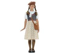 Smiffys Costume écolière évacuée, gris, avec robe, chapeau, étiquette avec nom et sac