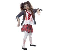 Smiffys Costume écolière zombie, Gris, avec jupe, veste, fausse chemise et cravate