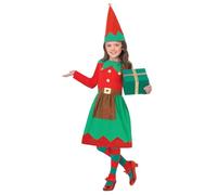 Smiffys Costume elfe du Père Noël pour enfant, Rouge et vert, avec robe et chapeau Halloween