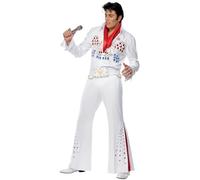 Smiffys Costume Elvis American Eagle, Blanc, avec combinaison-pantalon, ceinture et écharpe Halloween