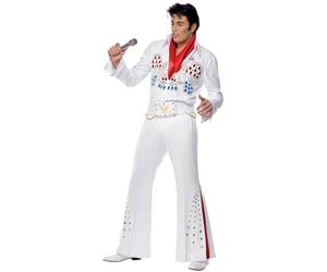 Smiffys Costume Elvis American Eagle, Blanc, avec combinaison-pantalon, ceinture et écharpe Halloween