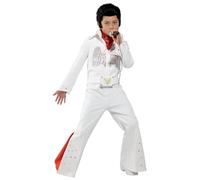Smiffys Costume Elvis, Blanc, avec combinaison-pantalon et écharpe Halloween, Carnaval