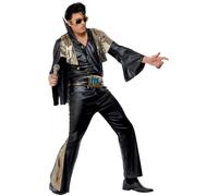 Smiffys Costume Elvis, Noir et doré, avec chemise, pantalon, cape et ceinture Halloween, Carnaval