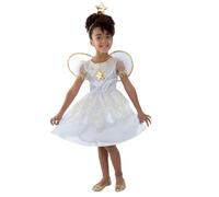 Smiffys Costume fée des étoiles, Blanc/Doré , avec robe, bandeau et ailes - Taille enfant S/4-6