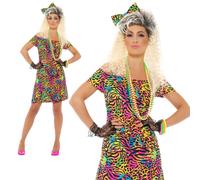 Smiffys Costume Femme Années 80 Néon Rave Rétro Tenue Complète Multi