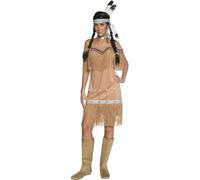 Smiffys Costume femme beige inspiré amérindien de luxe, avec robe et frange