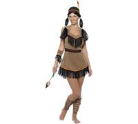 Smiffys Costume femme inspiré amérindien, avec robe, ceinture, bandeau, brassard et bas de jambe Halloween, Carnaval