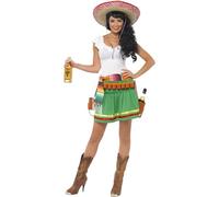 Smiffys Costume femme mexicaine tequila, avec robe, ceinture à rayures et ceinture avec holster Halloween