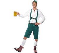 Smiffys Costume Fête de la Bière, vert, short Lederhosen avec brassards, haut et chapeau Halloween