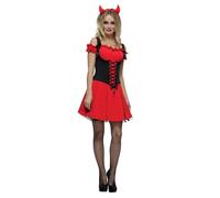 Smiffy's – Déguisement Fever Démone – Noir et rouge, robe avec jupon attaché et cornes – Taille M