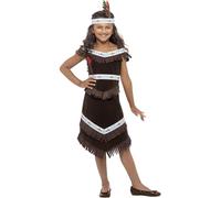 Smiffys Costume fille inspiré amérindien, marron, robe à franges et bandeau à plumes Halloween