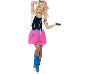 Smiffys Costume fille sauvage années 80, Rose, avec robe, veste courte et coiffe, Taille M / 10-12 Ans Halloween