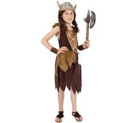 Smiffys Costume fille viking, Marron, avec robe et bracelets