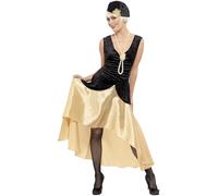 Smiffys Costume Gatsby Girl des années 20, noir et or, robe, chapeau et collier en perle