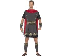 Smiffys Costume gladiateur romain, Noir, avec tunique et cape attachée, manchettes et chevillères