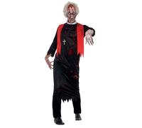 Smiffys Costume grand prêtre zombie, Noir, avec tunique et collier avec croix Halloween