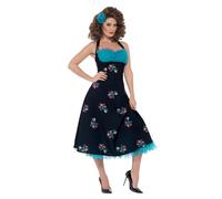Smiffys Costume Grease Cha Cha DiGregorio, Noir, avec robe à col haut et barrette Halloween