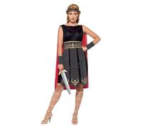 Smiffys Costume guerrier romain, Noir, avec robe et cape attachée, manchettes et bandeau Halloween