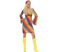 Smiffy's Déguisement hippie arc-en-ciel pour femme - Robe et bandeau - S G
