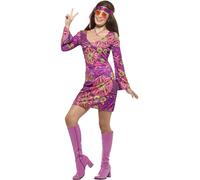 Smiffys Costume hippie fille, Multicolore, avec robe, fichu et médaillon Halloween
