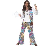 Smiffy's Costume Hippie Groove – haut avec gilet intégré, pantalon et bandeau – Halloween/Carnaval