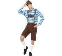 Smiffys Costume homme bière bavaroise, Bleu et marron, Avec chemise et Lederhosen
