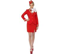 Smiffy's Costume hôtesse de l'air – rouge, avec veste, jupe, écharpe et coiffe – S (Taille 36-38)