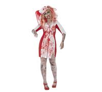 Smiffys Costume infirmière zombie galbée, avec robe & tiare,Blanc/Rouge,3XL