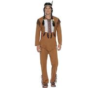 Smiffys Costume inspiré guerrier amérindien, marron, avec haut, pantalon et bandeau Halloween