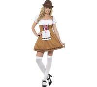 Smiffys Costume jeune femme bière bavaroise, Marron, Avec robe courte et tablier attaché