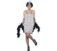Smiffys Costume jeune fille délurée années 20, Argent, avec robe courte, bandeau et gants Halloween