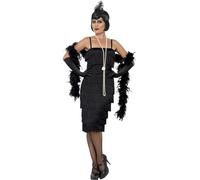 Smiffys Costume jeune fille délurée années 20, Noir, avec robe longue, bandeau et gants