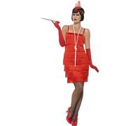 Smiffys Costume jeune fille délurée années 20, Rouge, avec robe courte, bandeau et gants
